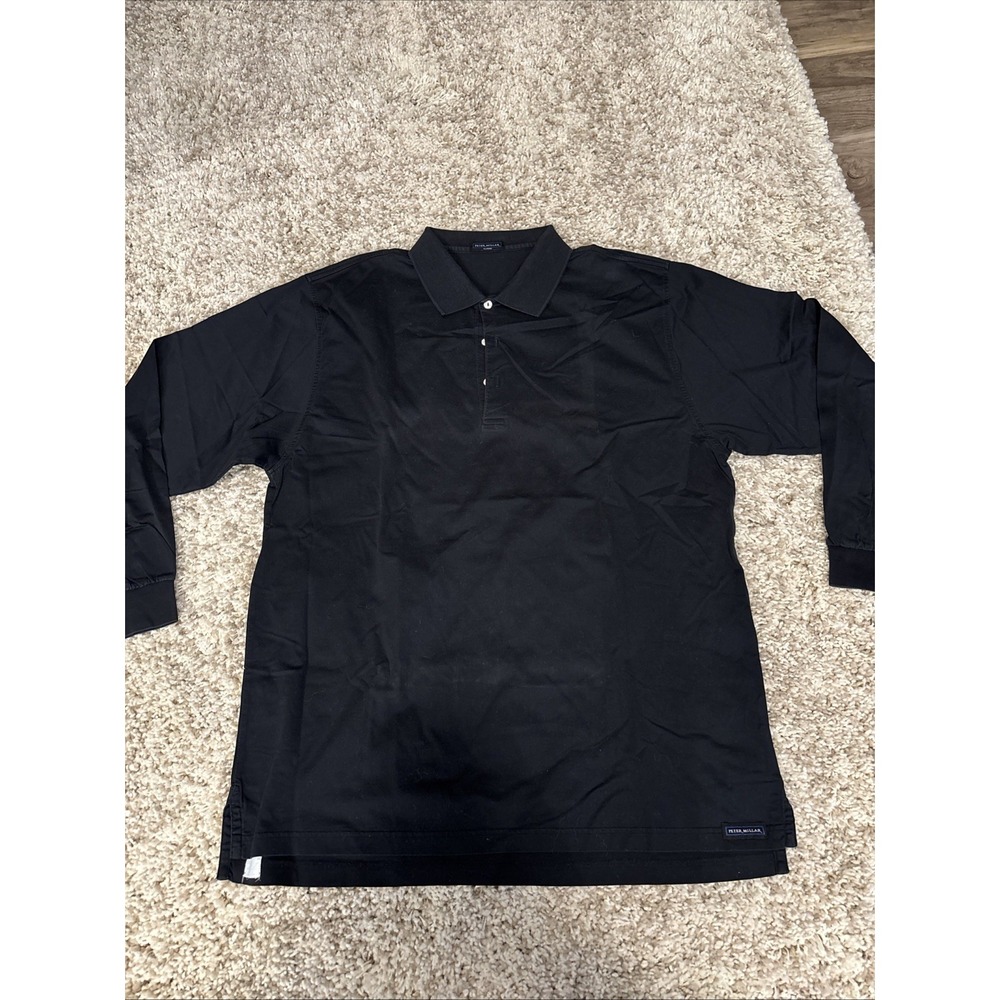 Mens Black Peter Millar Button Up Collared Long Sleeve Shirt Size XL
